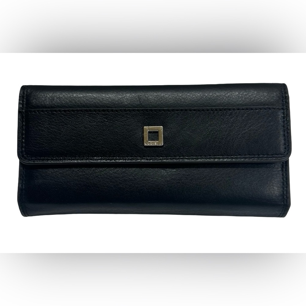 LODIS Black Pebbled Leather Bifold Checkbook Clutch Wallet NWOT